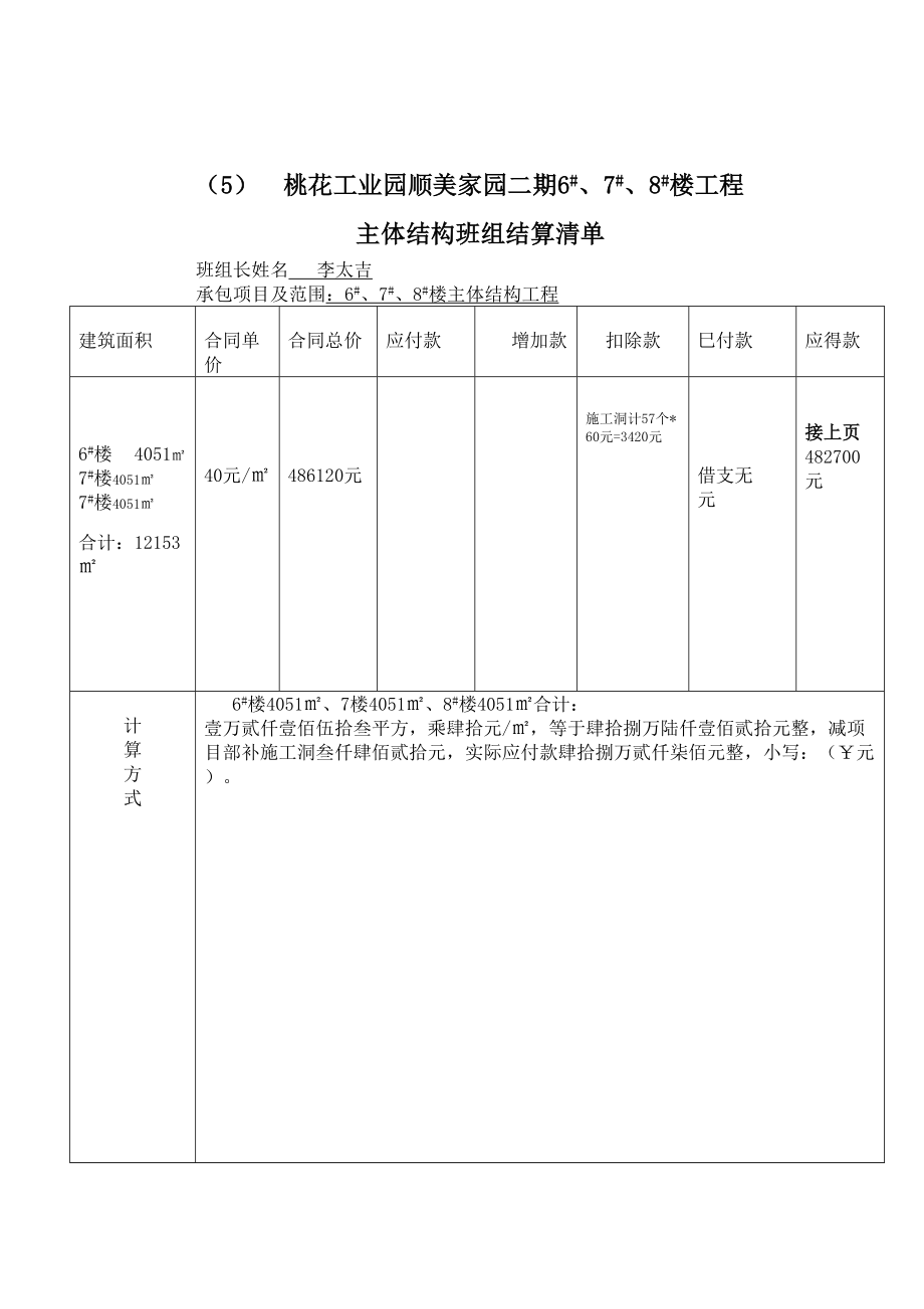 年底班组结算清单.doc