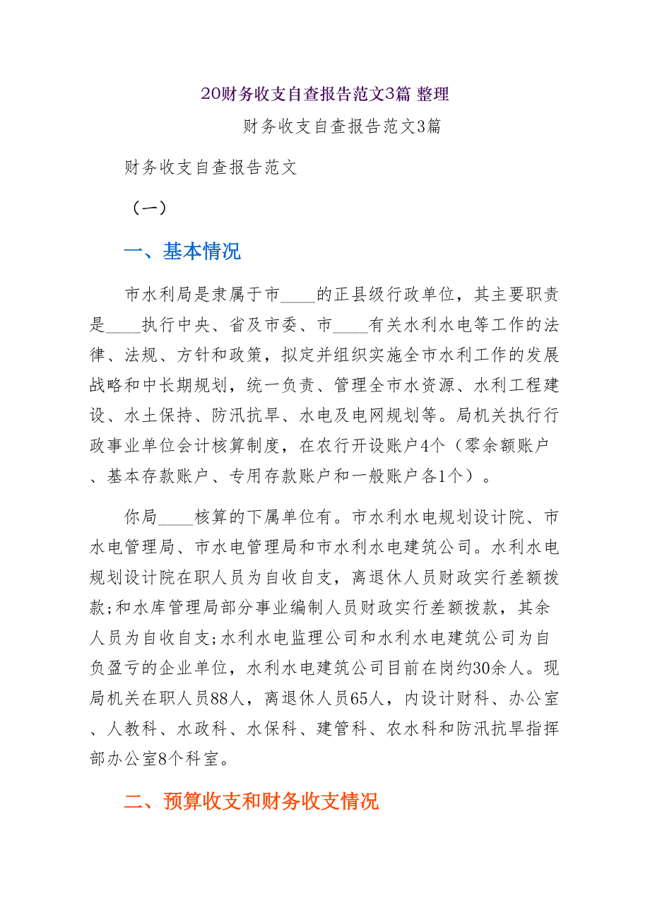 财务收支自查报告范文篇 整理.doc