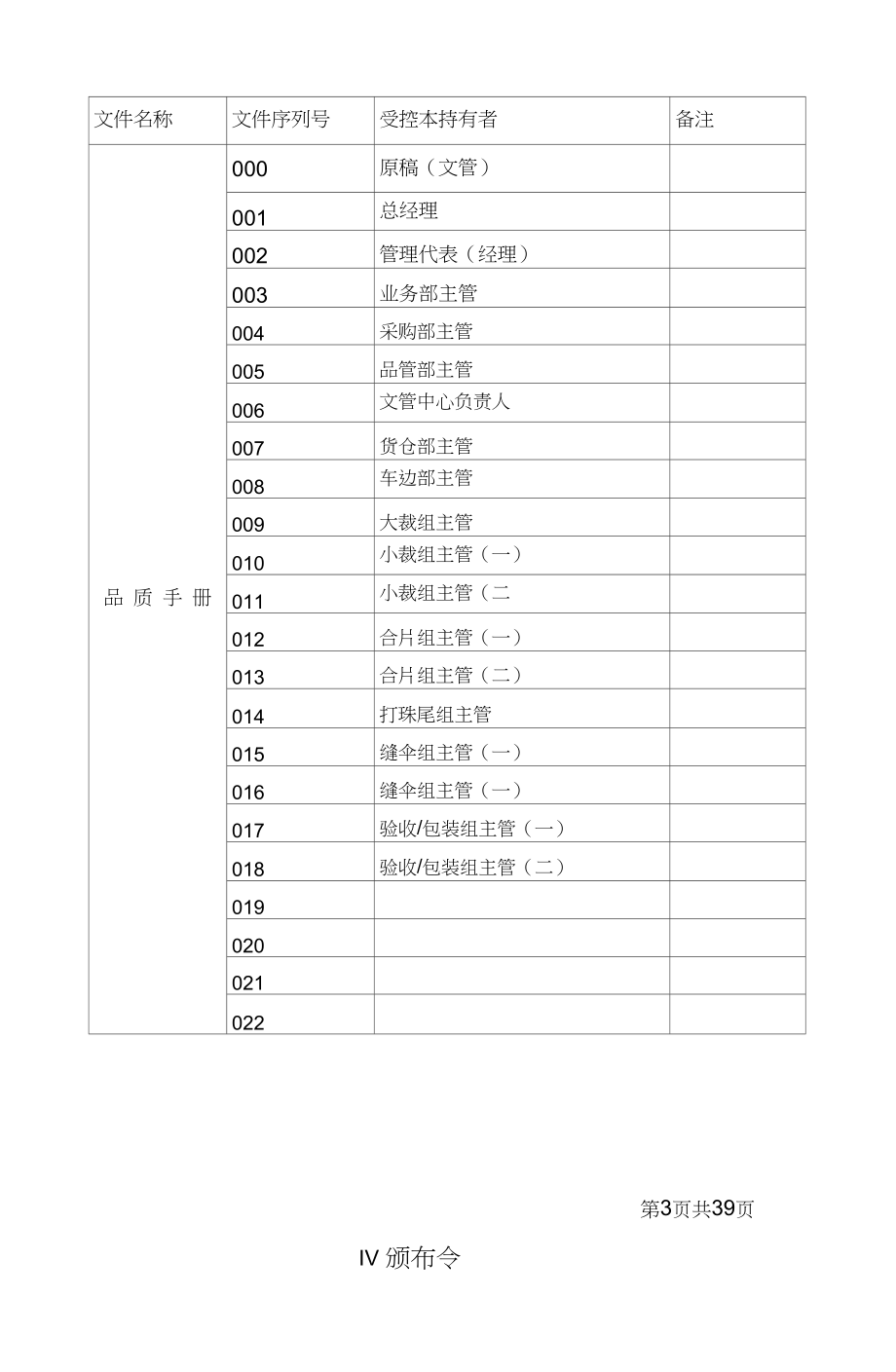 某某伞业公司质量手册.doc