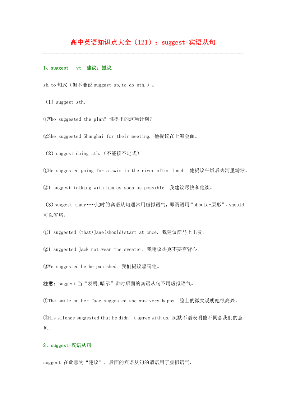 高中英语 知识点大全121 suggest+宾语从句.doc