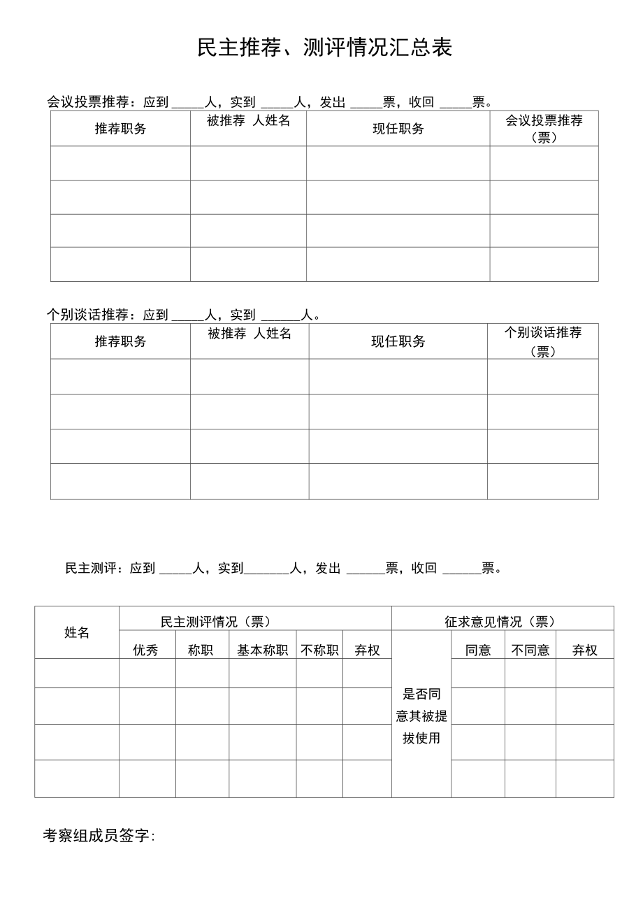 干部考察推荐、测评情况汇总表.doc