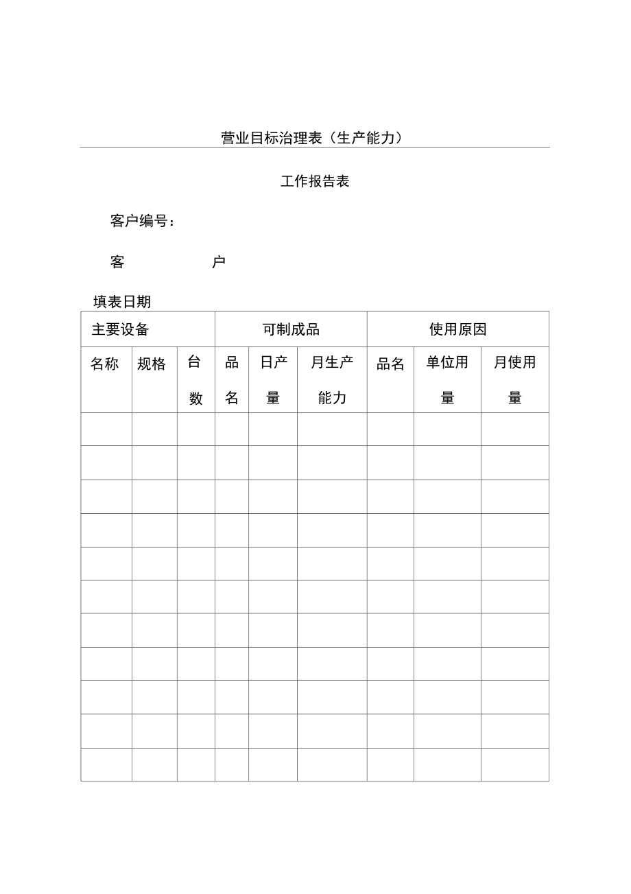 生产能力营业目标管理记录表.doc