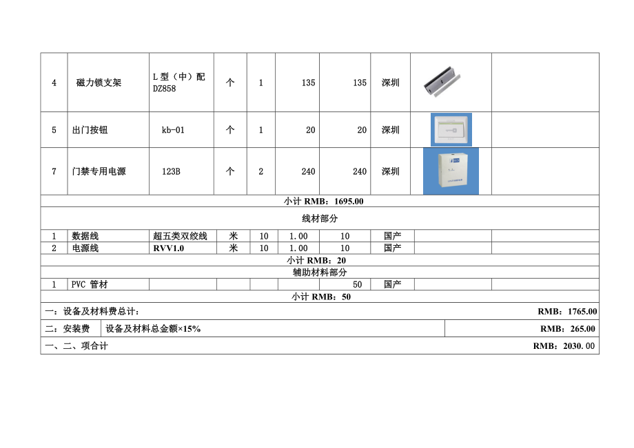 数字门禁系统报价清单.doc