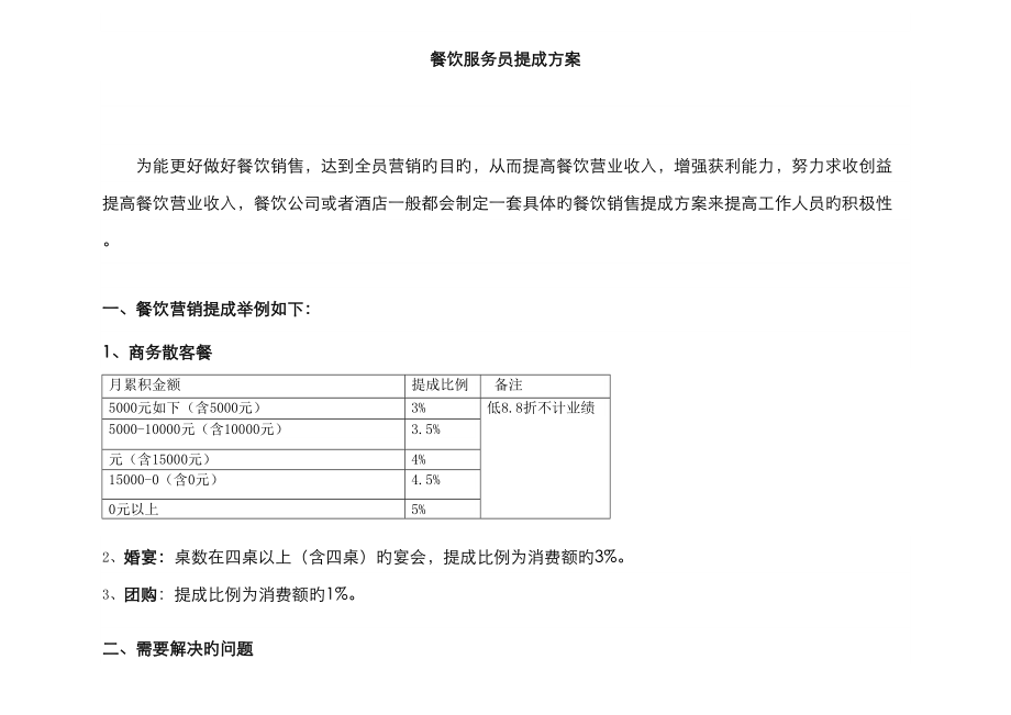 餐饮服务员提成专题方案.doc