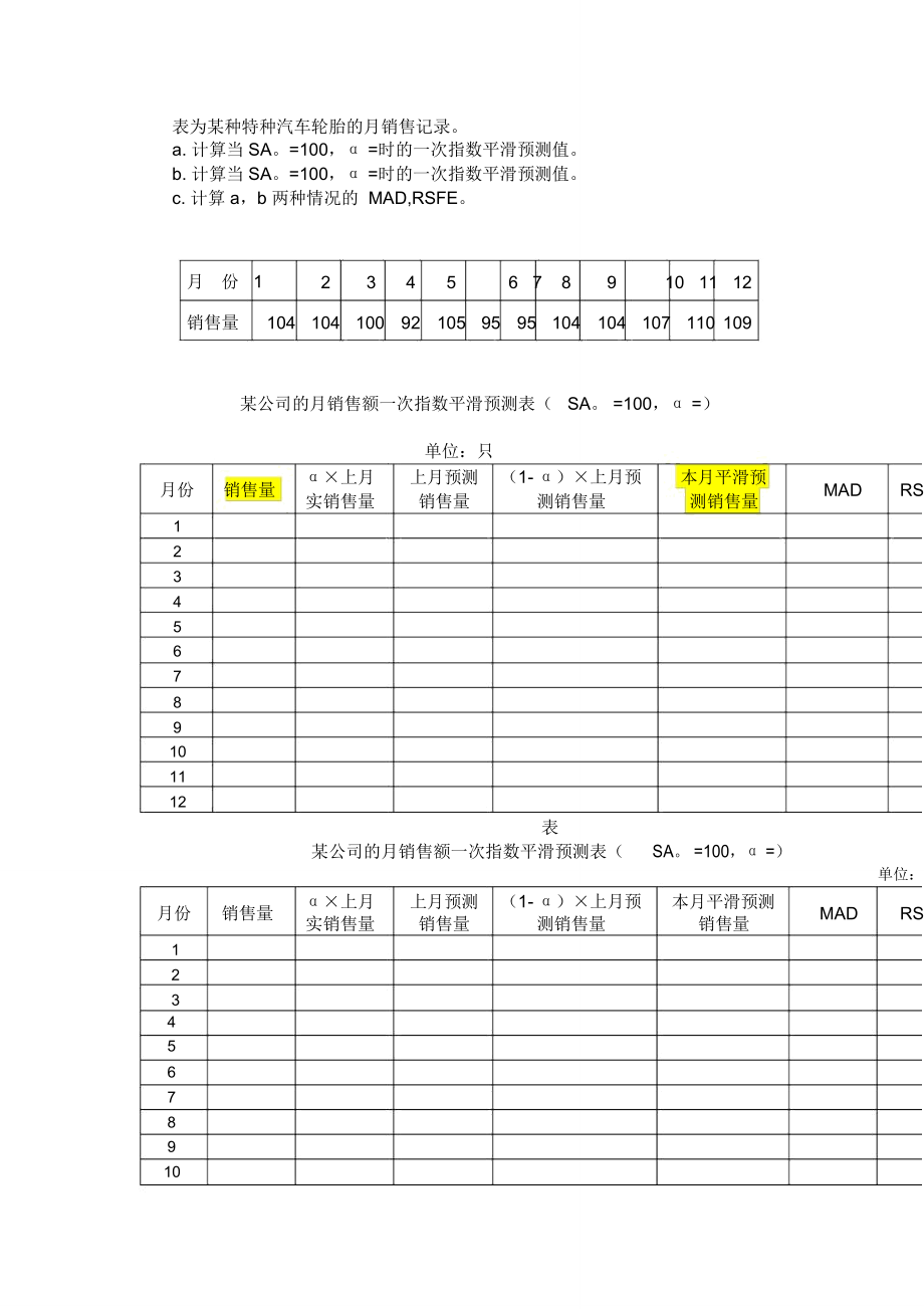 表为某种特种汽车轮胎的月销售记录.doc