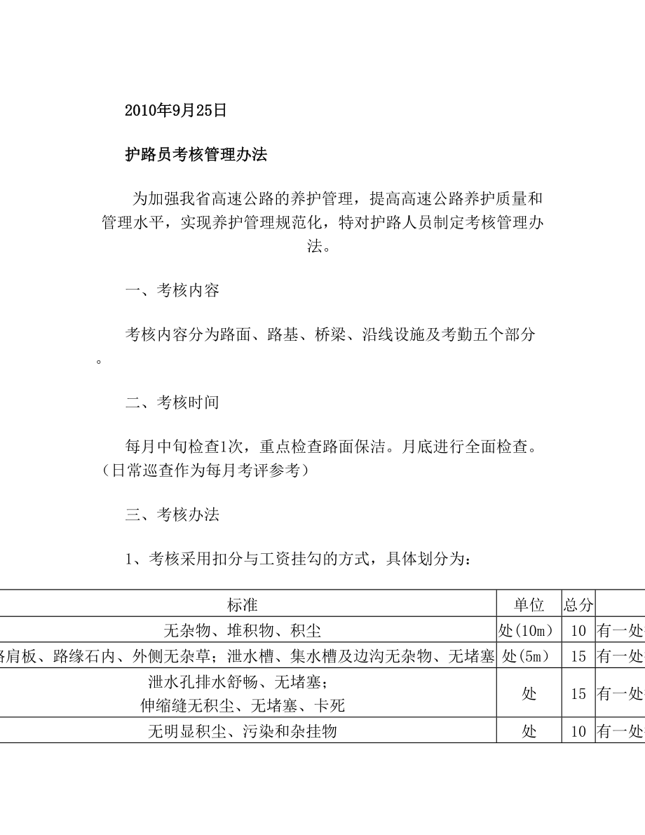 高速公路护路员职责范围及考核办法.doc22.doc