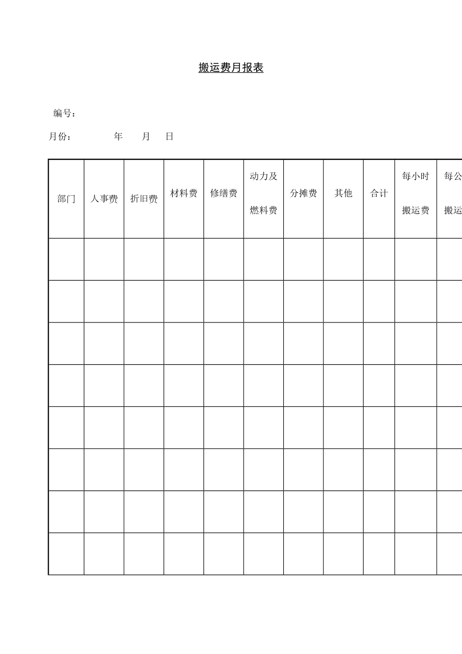 仓库管理表格搬运费月报表.doc