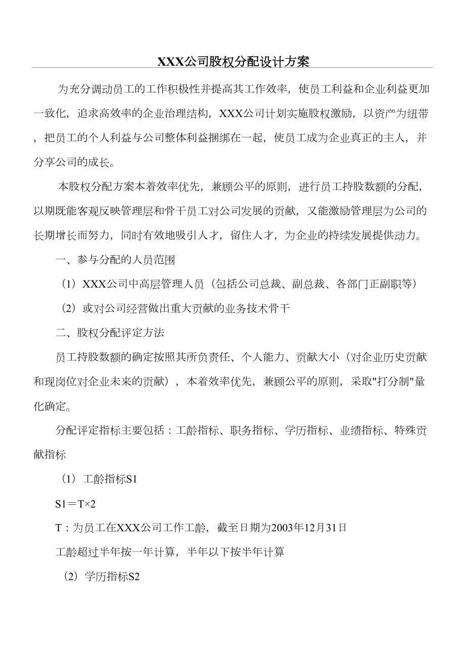 某公司股权分配方案.doc