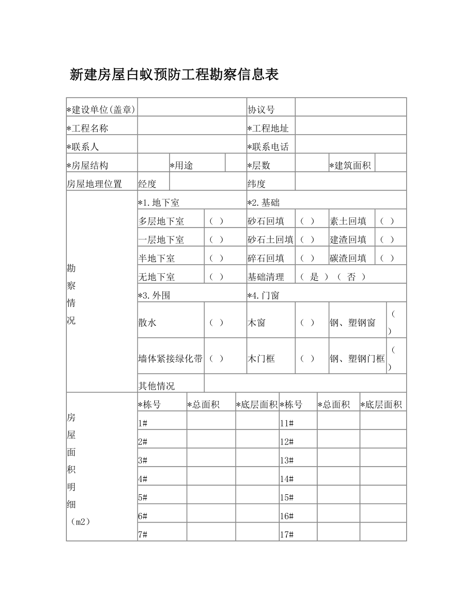 新建房屋白蚁预防工程勘察信息表.doc