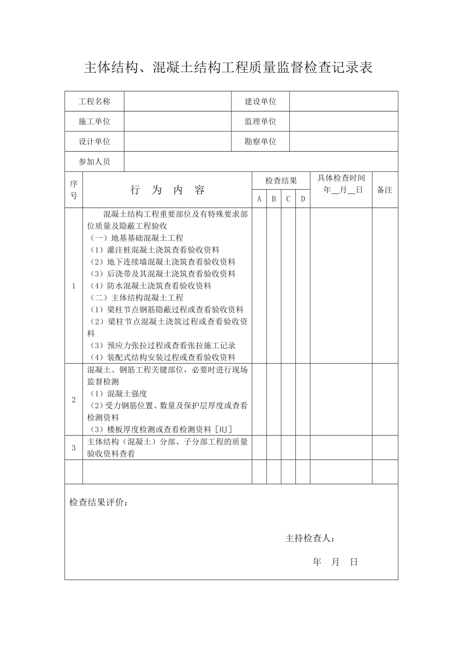 质量监督检查记录表汇总(质安站).doc