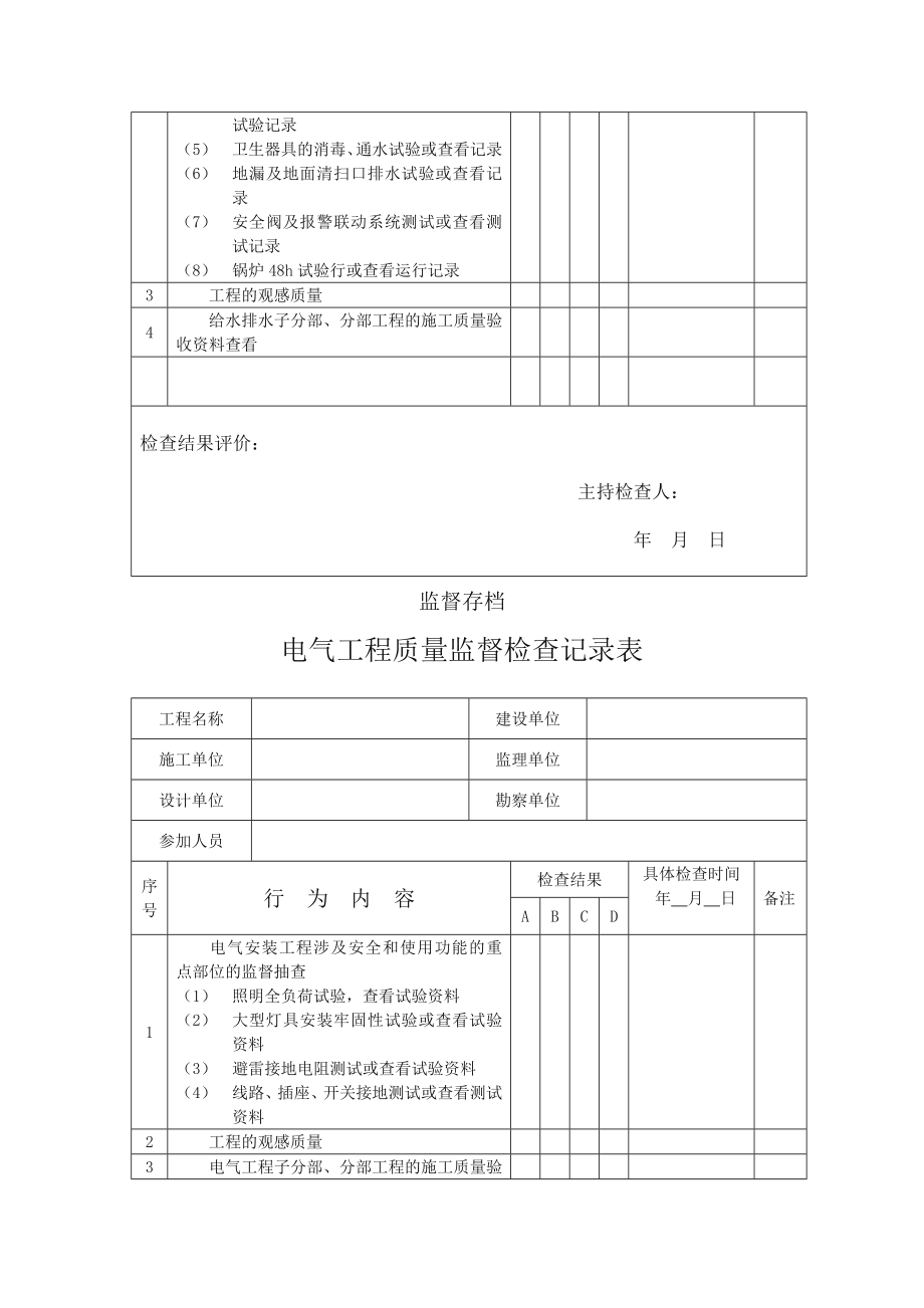 质量监督检查记录表汇总(质安站).doc