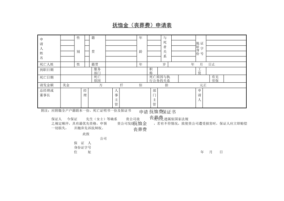 抚恤金申请表模板.doc