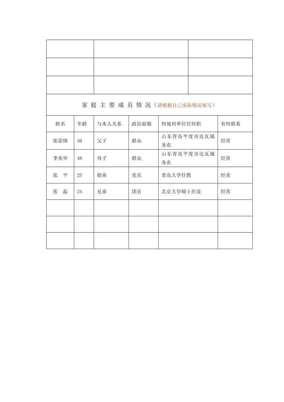 《高等学校毕业生登记表》(填写参考模板).doc