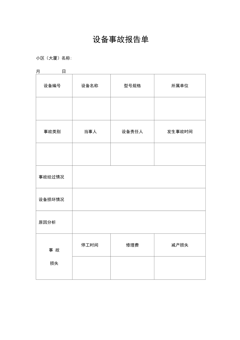 设备事故报告单模板范文.doc