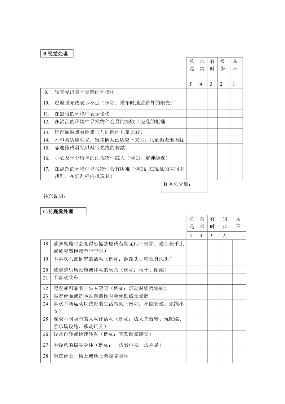 新版感觉统合评定量表新.doc