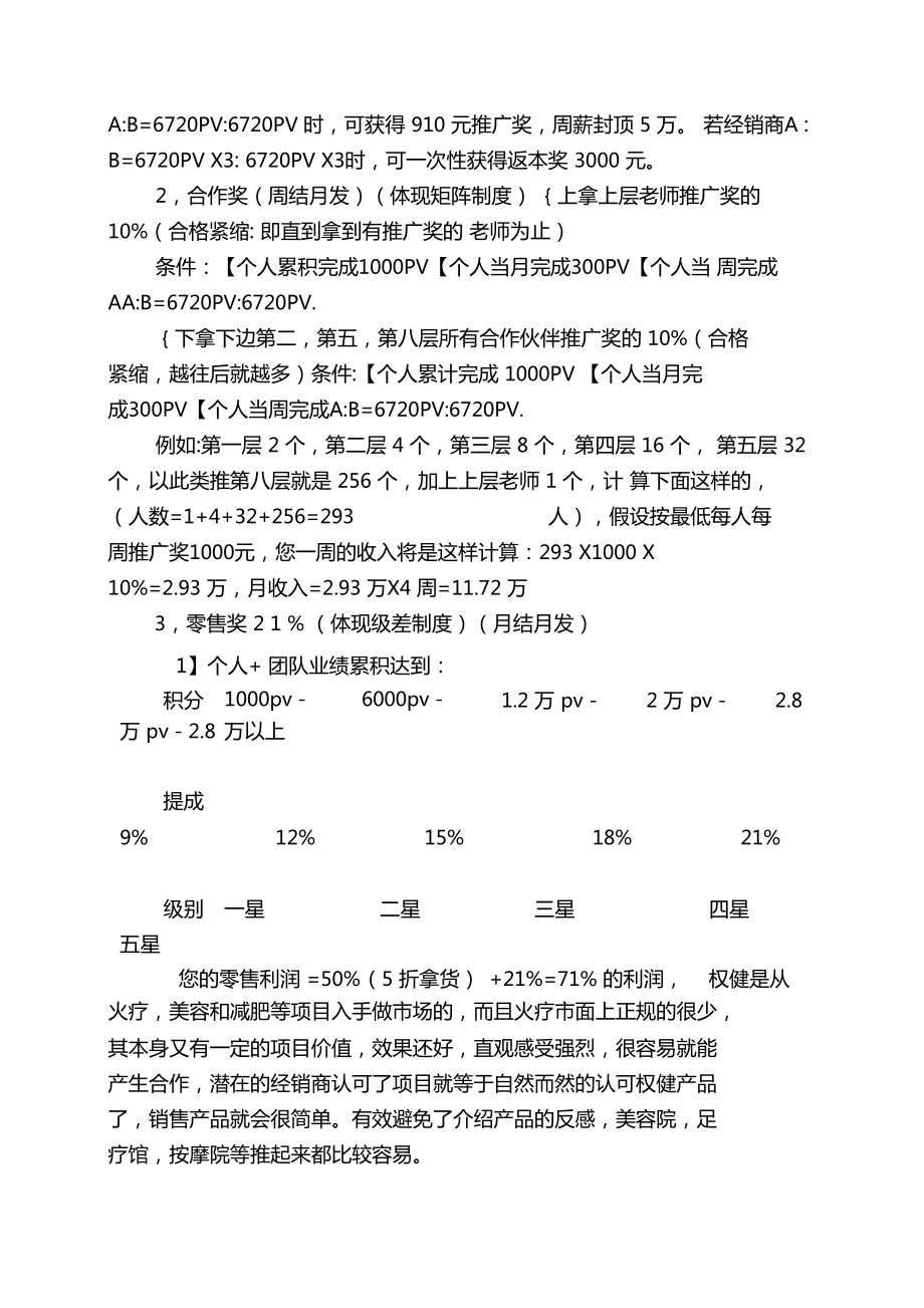 权健自然医学奖金制度及模式详解.doc