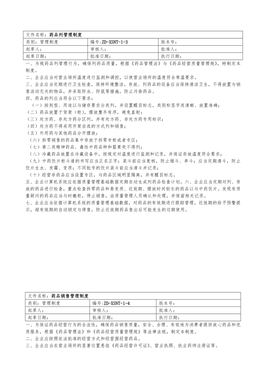 零售药店质量管理制度岗位职责操作规程汇编.doc