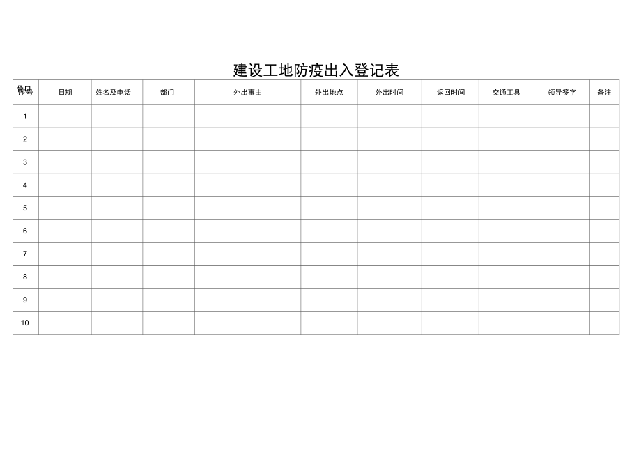 建设工地防疫出入登记表.doc