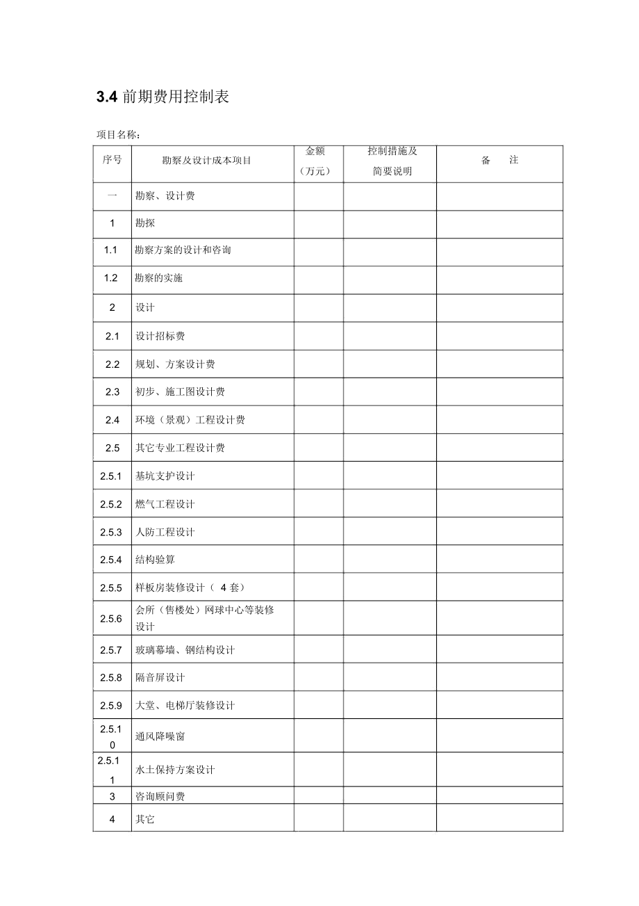 开发项目目标成本控制(套)表.doc