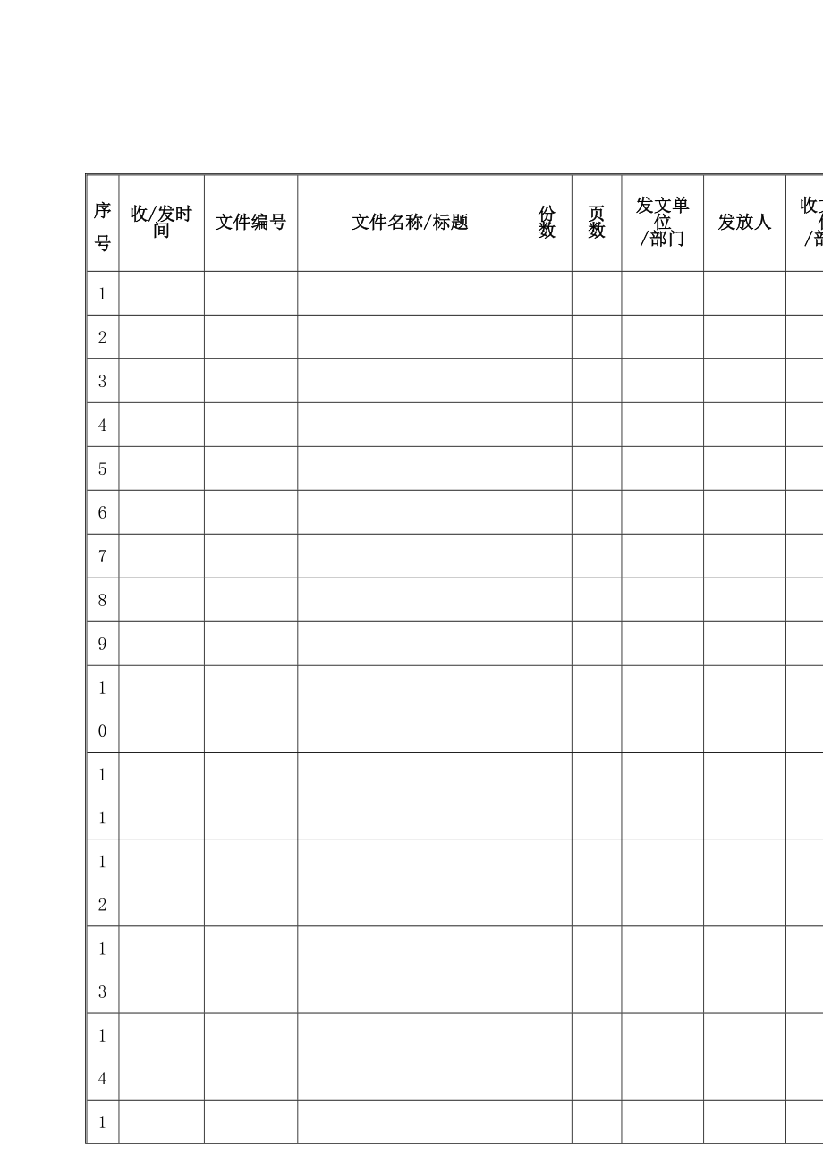 文件收发登记表 模板.doc