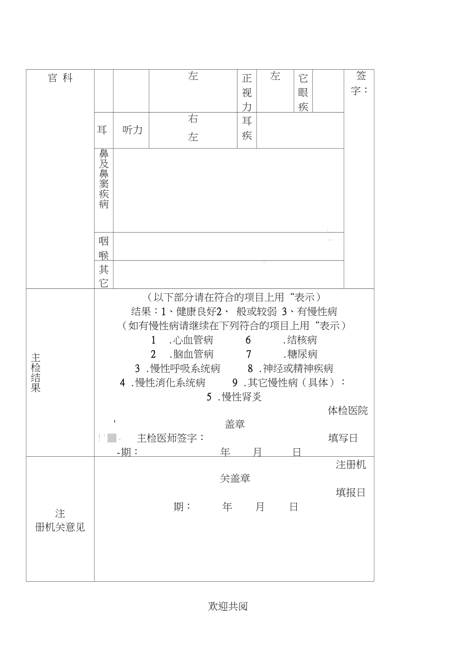 护士首次注册体检表格模板.doc