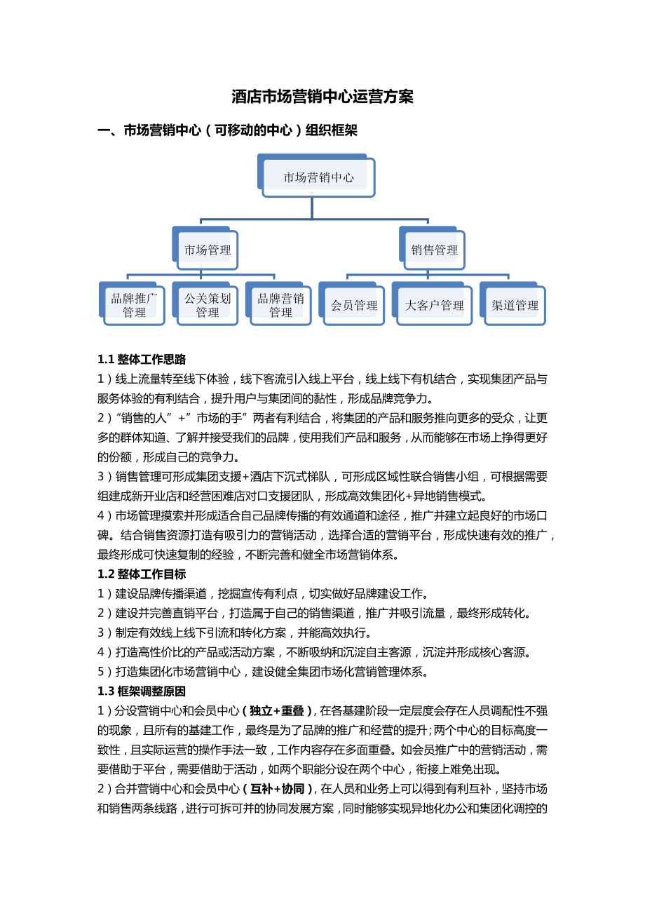 【精品酒店管理】星级酒店市场营销中心运营方案.doc