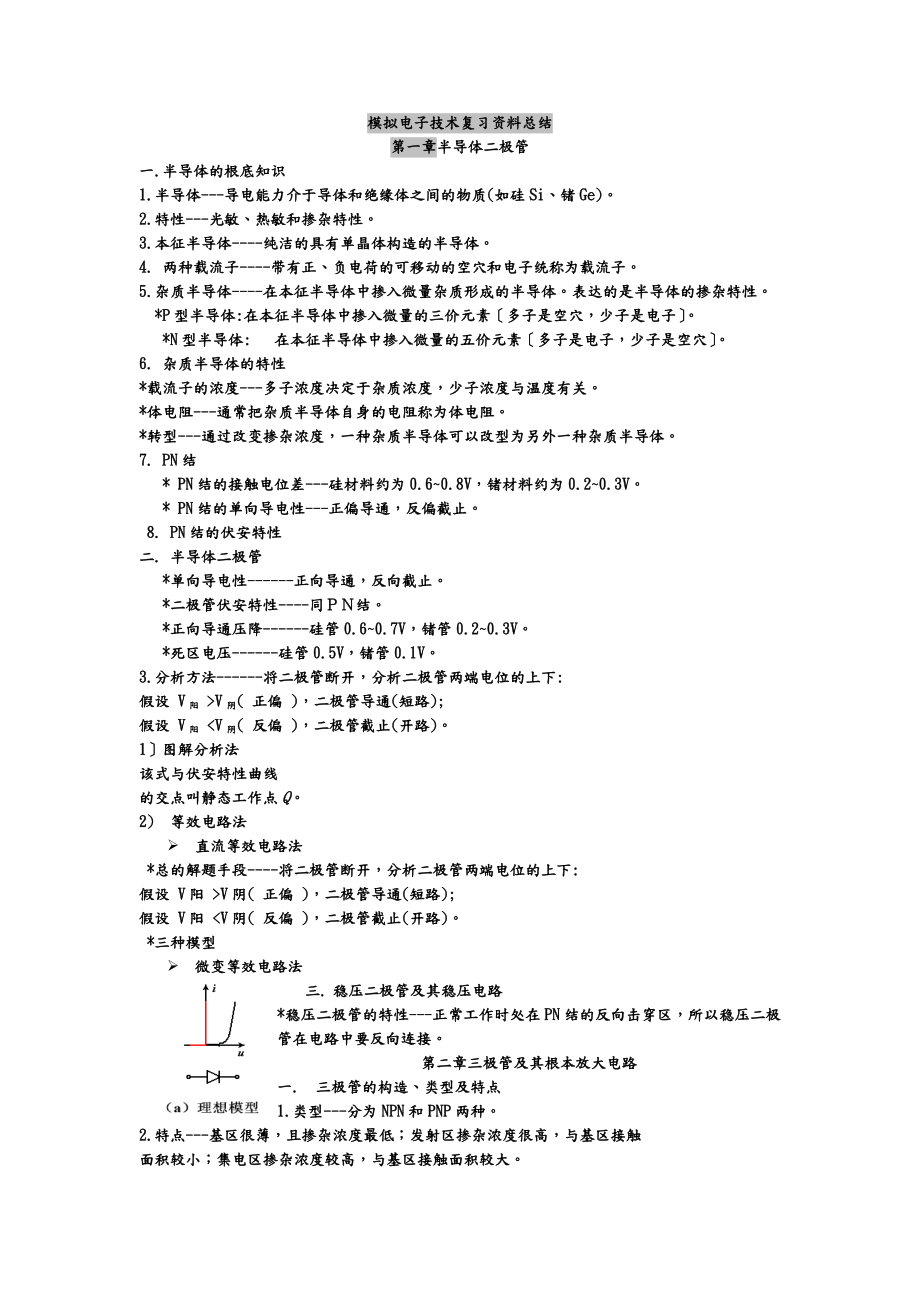 模拟电子技术基础 知识点总结.doc