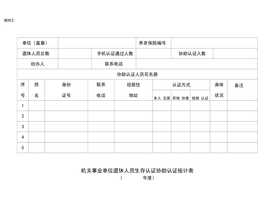 机关事业单位退休人员生存认证协助认证统计表.doc