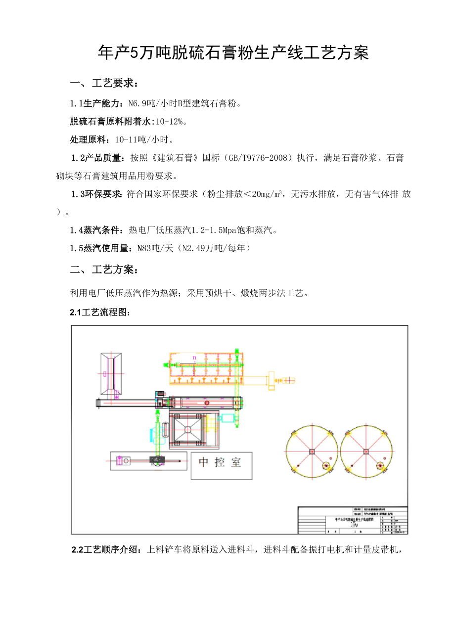 年产5万吨脱硫石膏粉生产线工艺方案0.doc