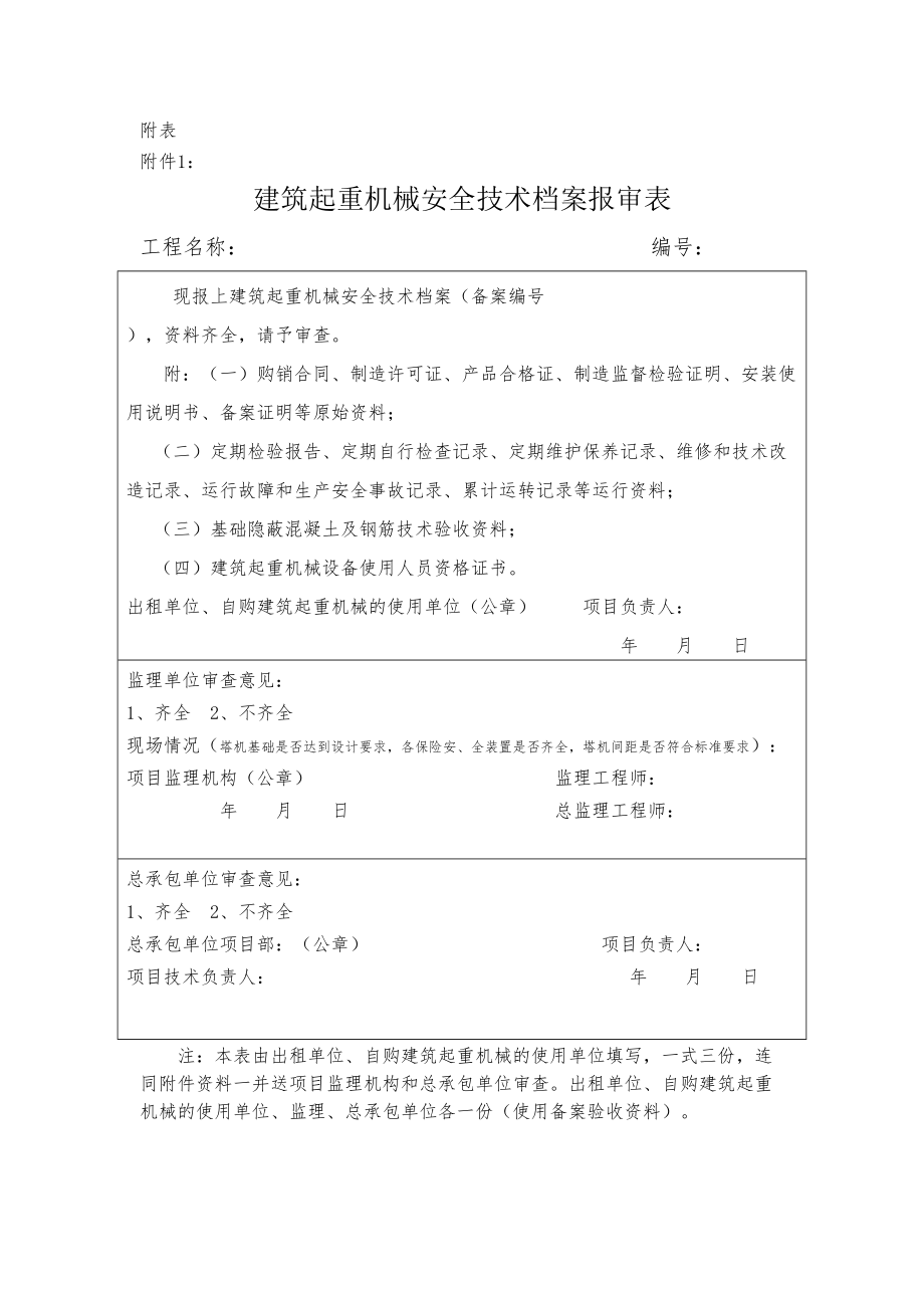 建筑起重机械安全技术档案报审表.doc