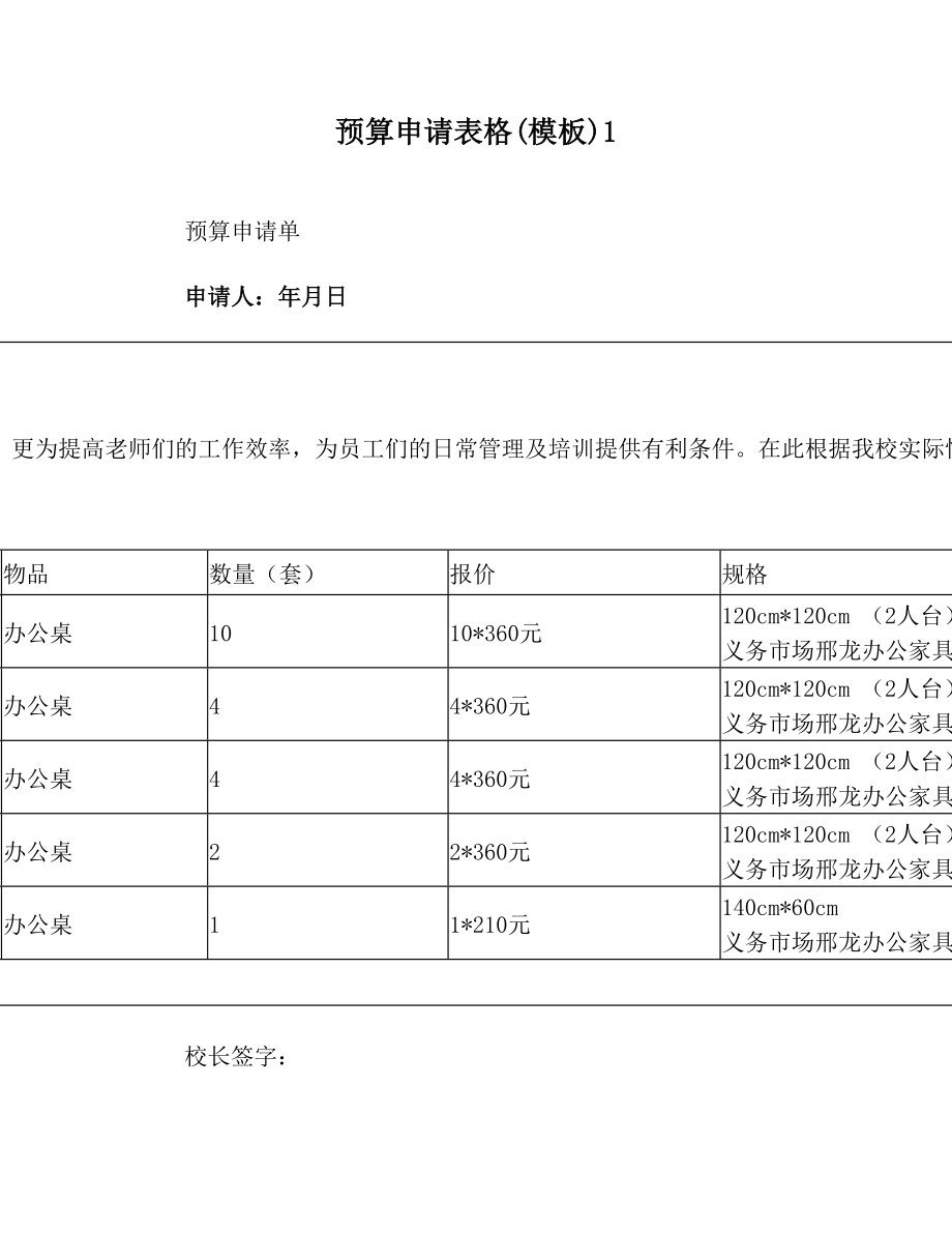 预算申请表格(模板)1.doc