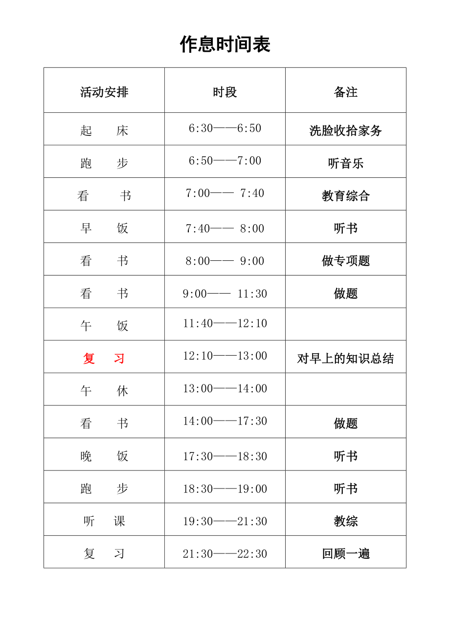 个人作息时间表Word版.doc