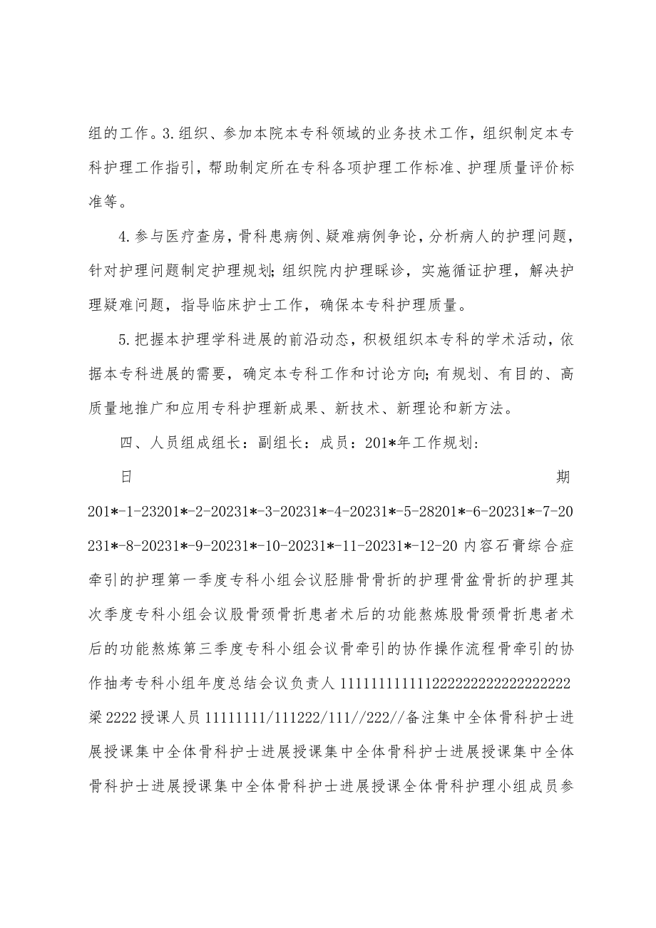 2023年骨科专业小组护理工作计划.doc