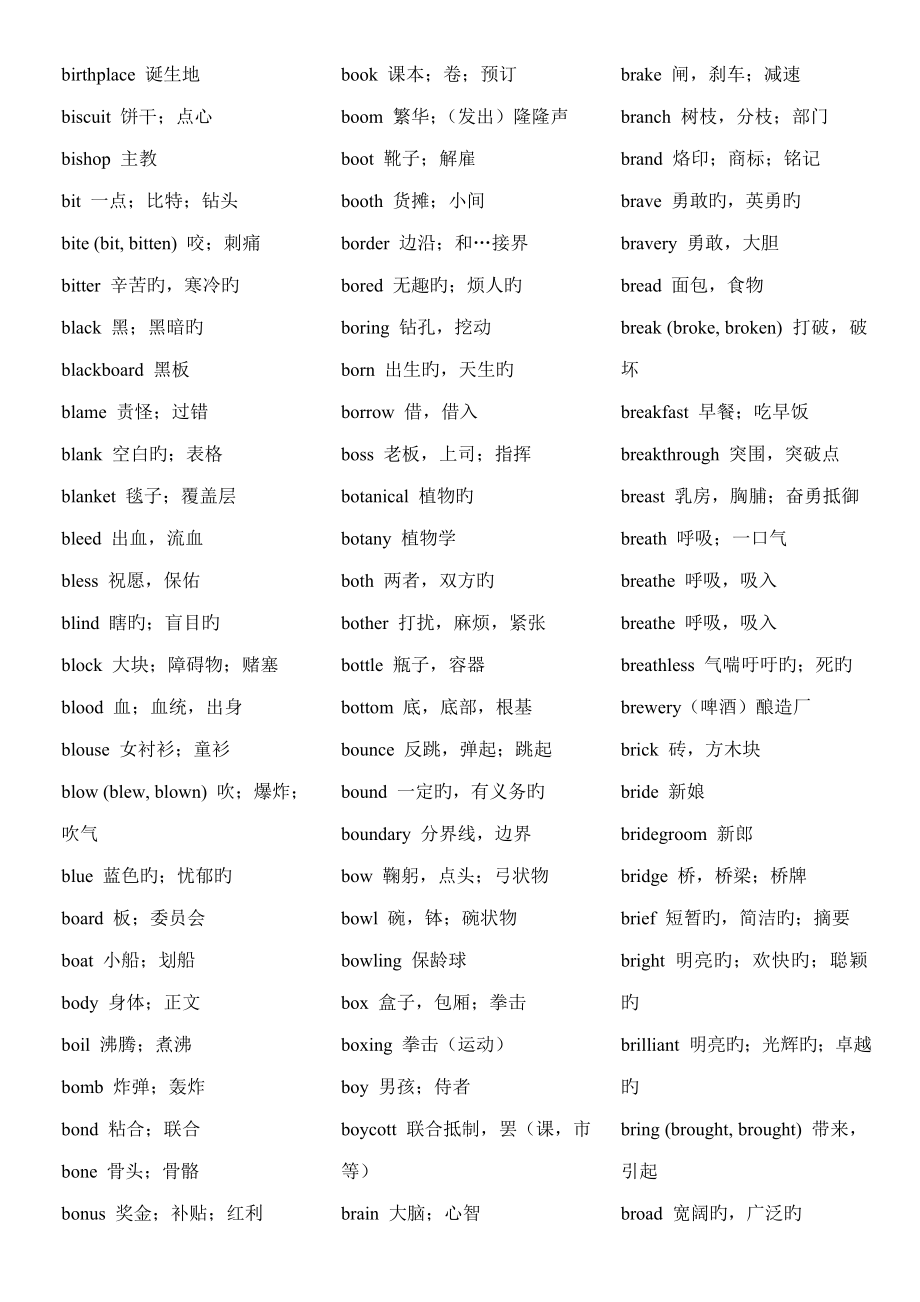 2022年专升本英语词汇表词汇表打印版.doc