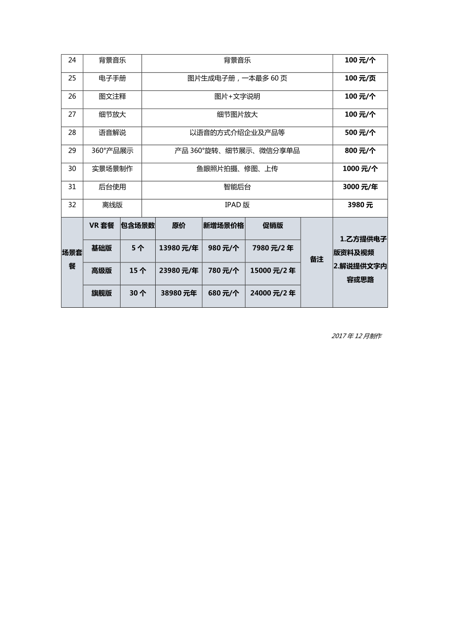 AVR全景展示项目报价表.doc