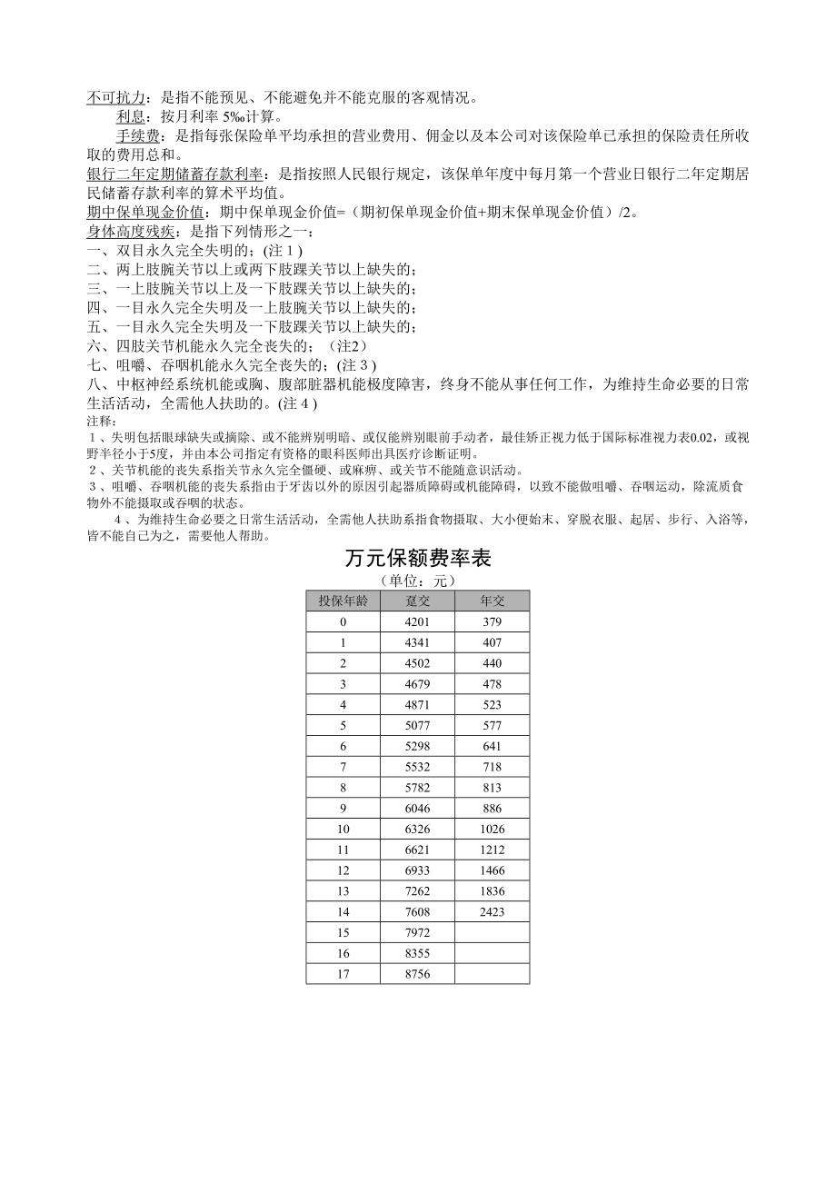 66鸿运A型保险条款(98版利差返还型).doc