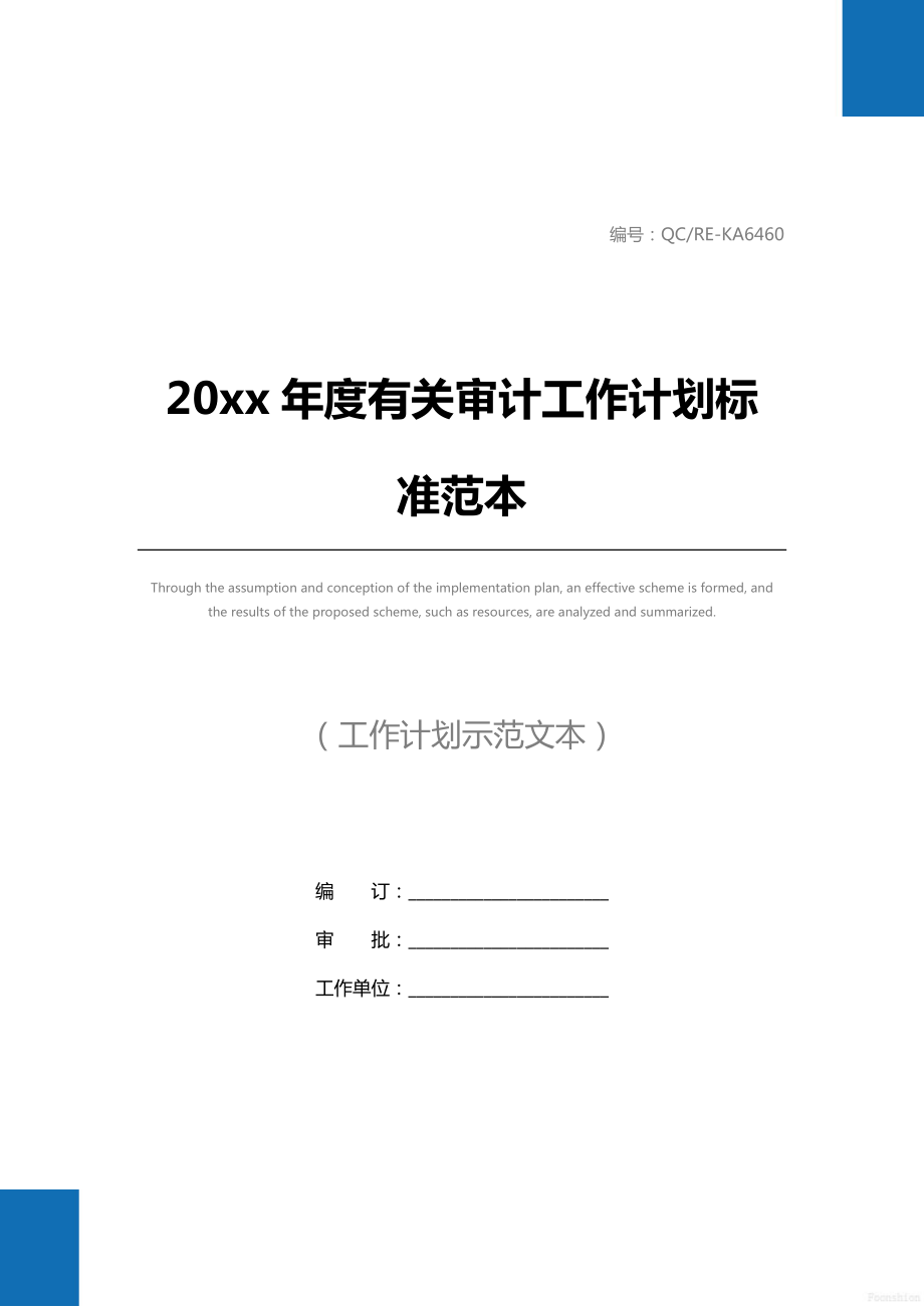 20 xx年度有关审计工作计划标准范本.doc