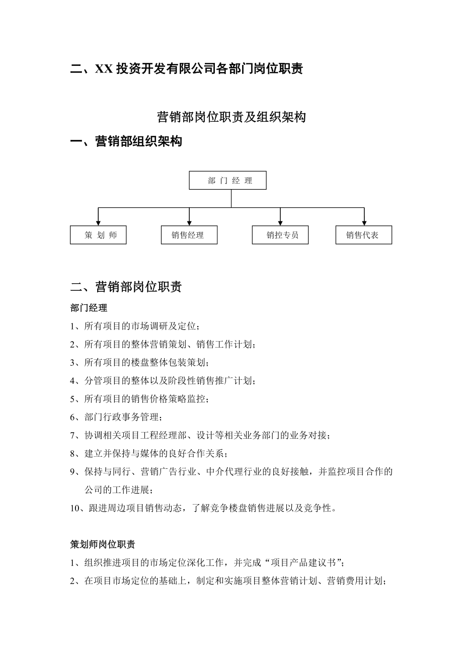 XX投资开发有限公司组织架构及岗位职责.doc