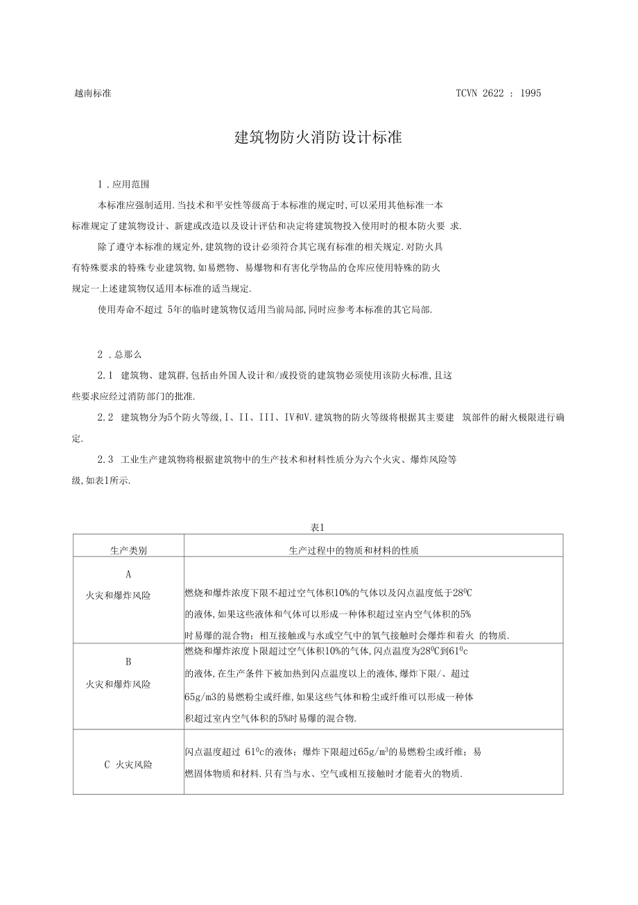 TCVN2622越南建筑防火规范中文版.doc