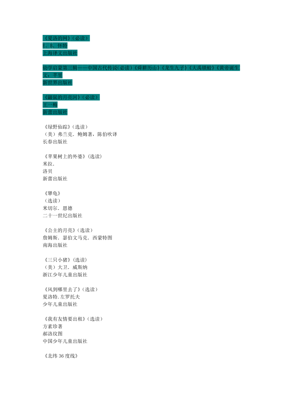 二年级上学期必读书目和选读书目.doc