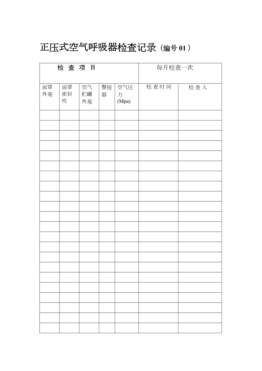 正压式空气呼吸器检查记录.doc