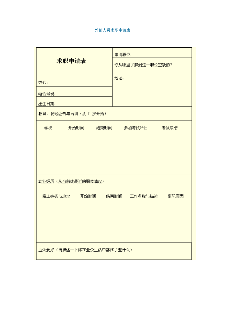 外部人员求职申请表.doc