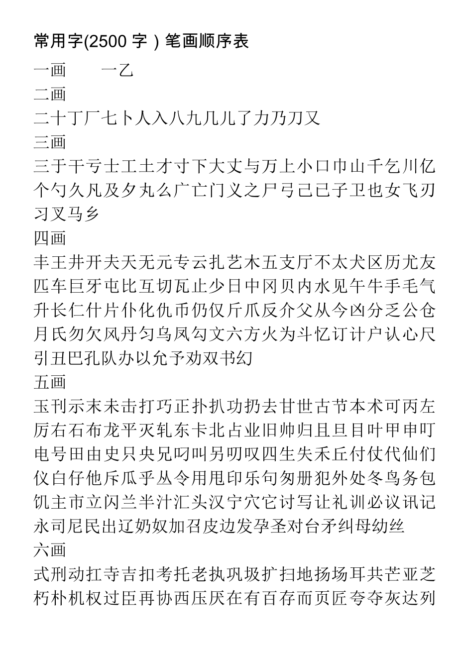 常用字(2500字)笔画顺序表篆书.doc