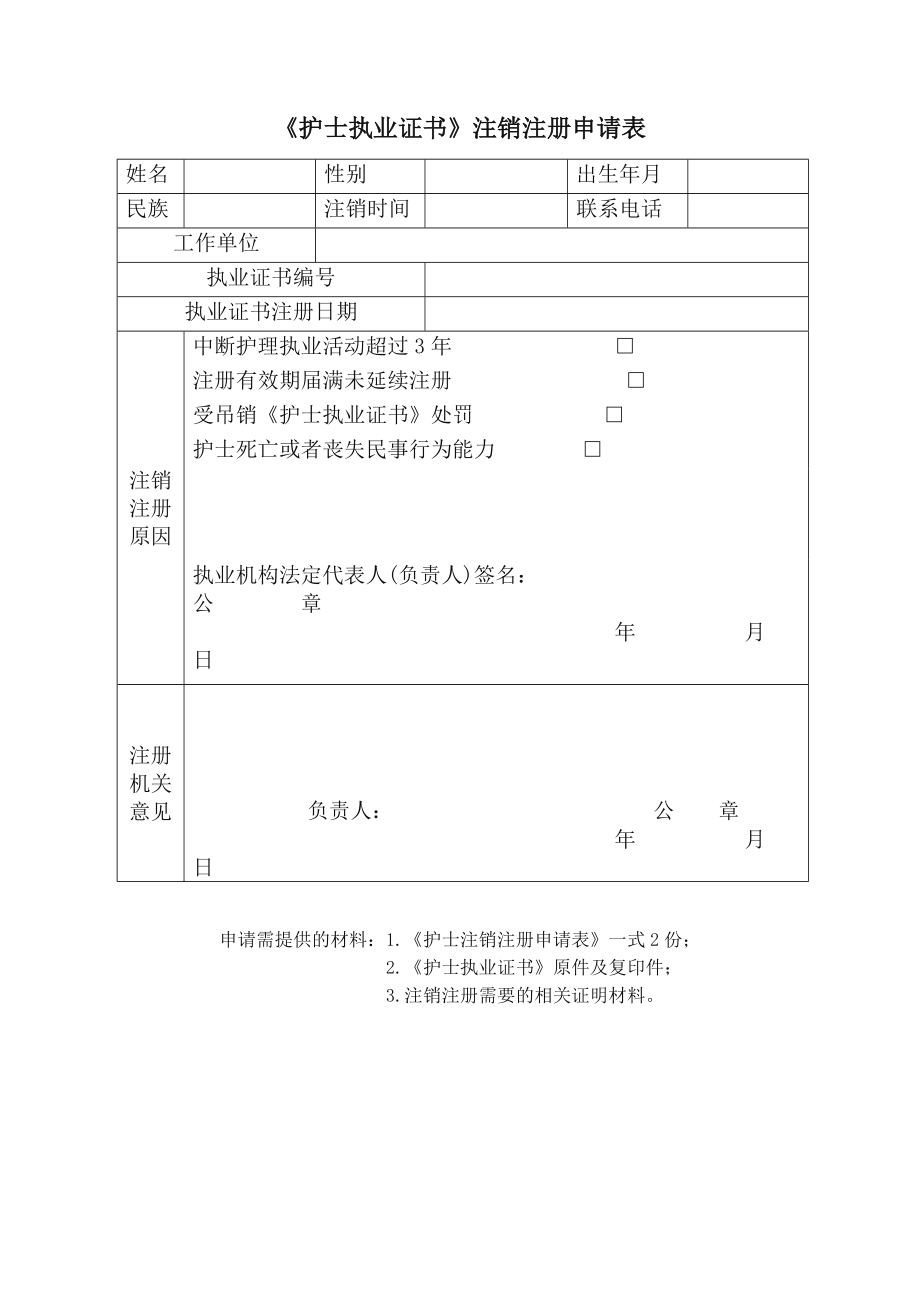 护士执业证书注销注册申请审核表.doc