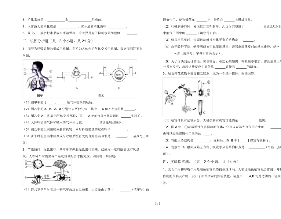 初中七年级生物上册期末试卷【含答案】.doc