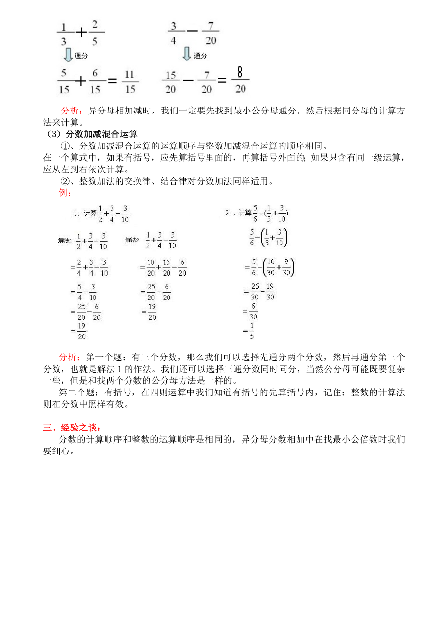 人教版数学五年级下册第六单元《分数的加法和减法》知识点整理.doc