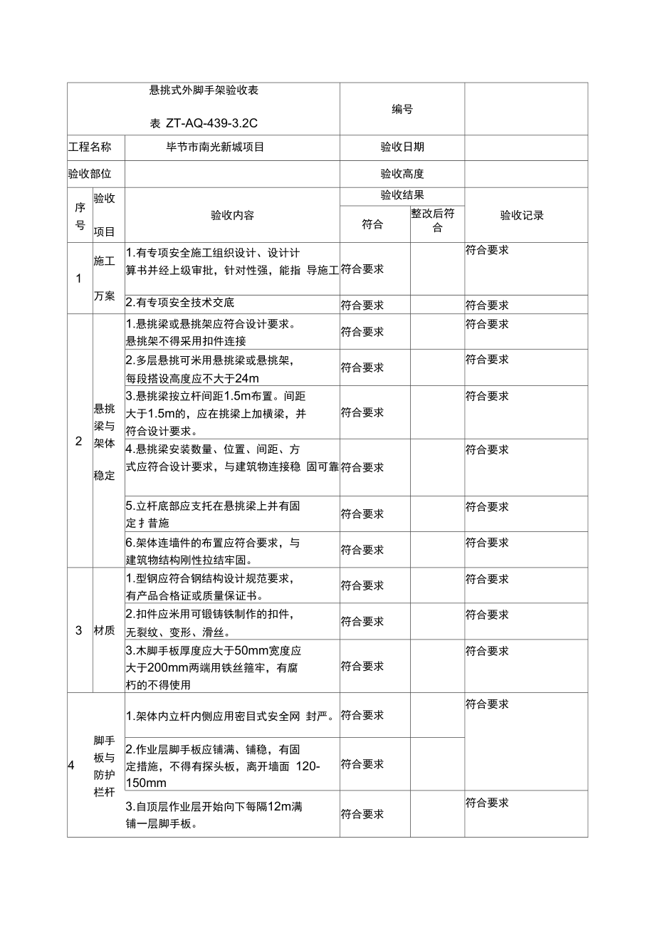 悬挑式外脚手架验收表.doc