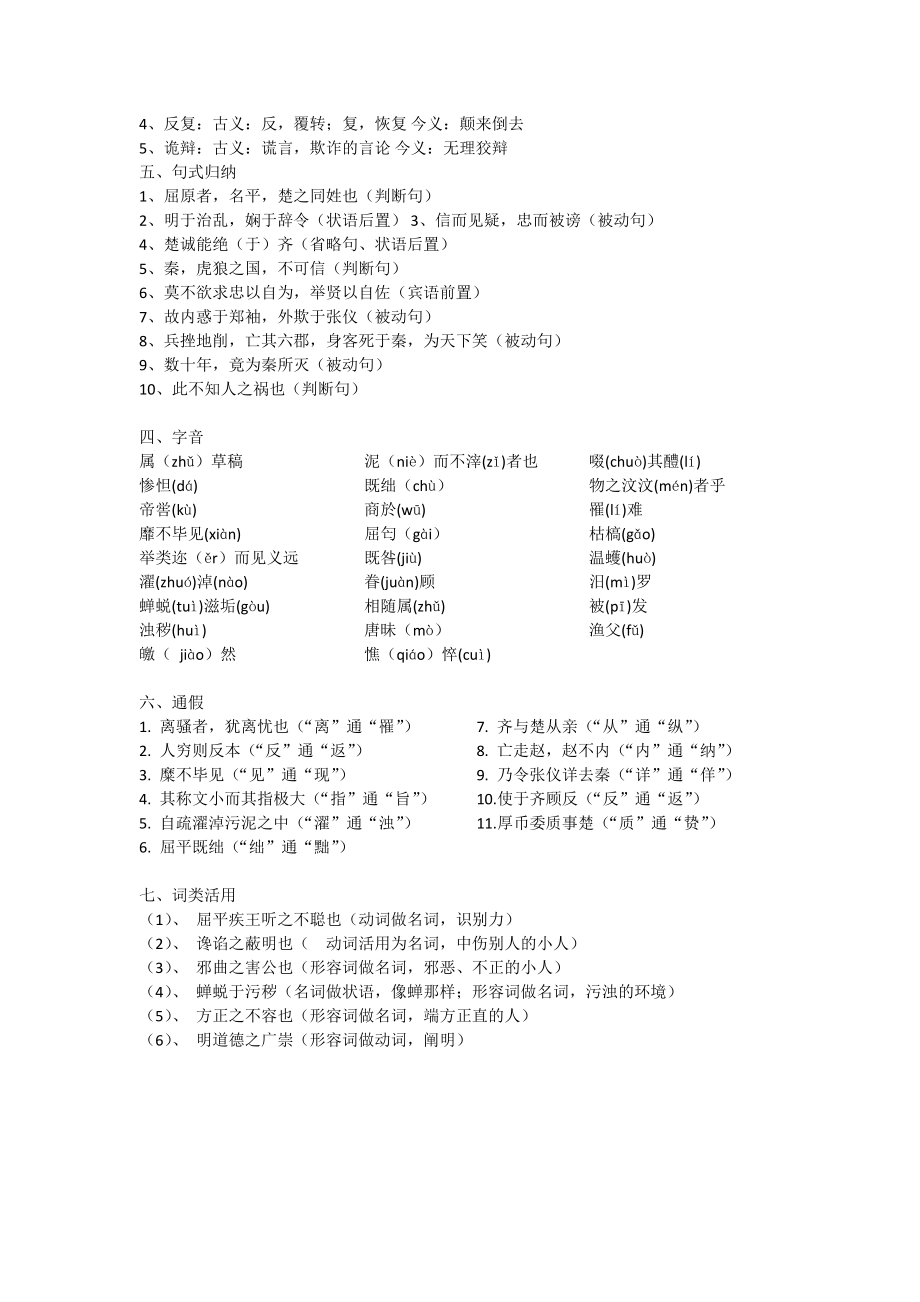 屈原列传字词整理精选全面.doc