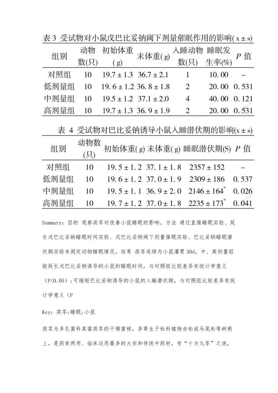 茯苓改善小鼠睡眠的研究.doc