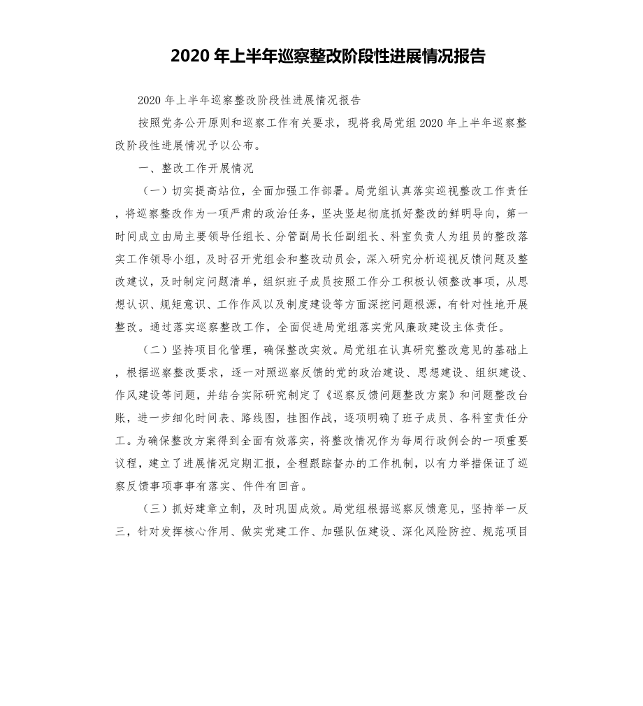 上半年巡察整改阶段性进展情况报告.doc